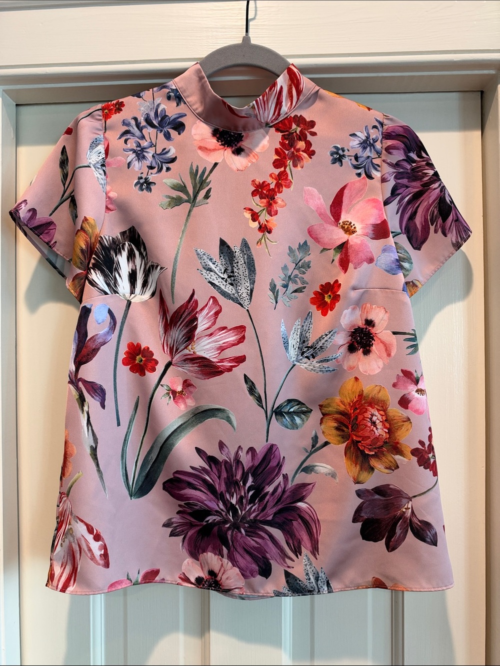 J. Crew Pink Floral Mock-Neck Blouse
